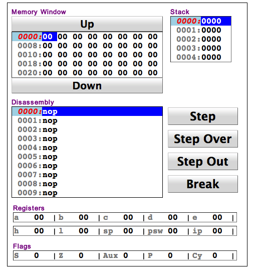 Screenshot of the 8085 instruction set simulator